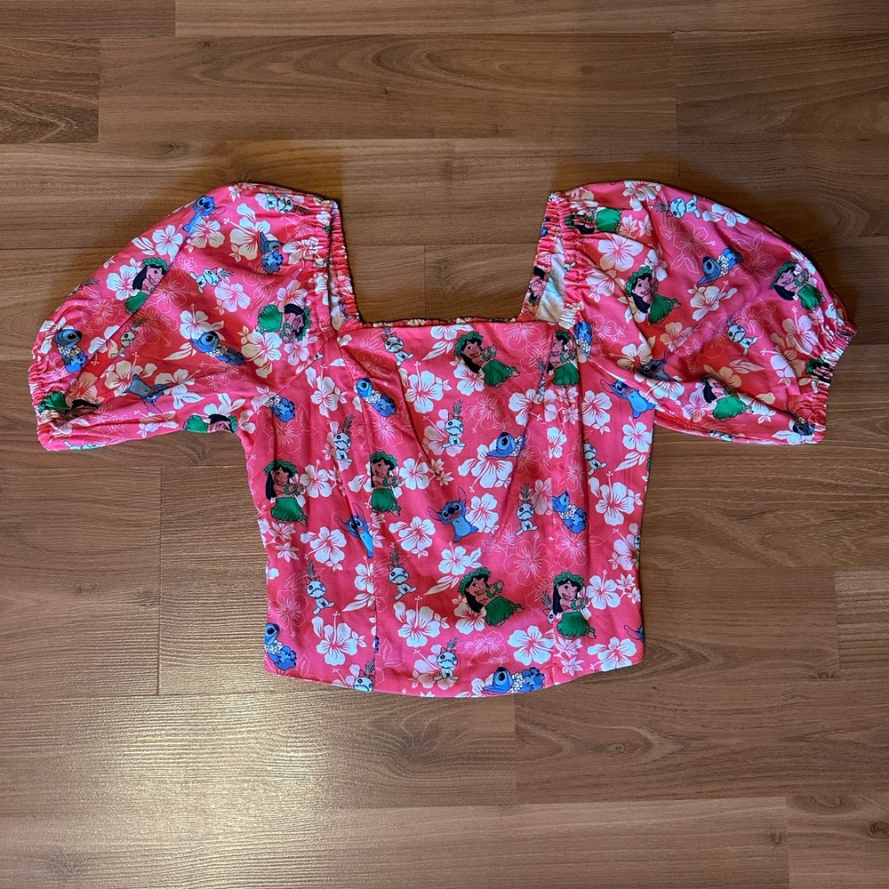 Disney Lilo & Stitch Hibiscus Women's Crop Top Hawaiian 🌺